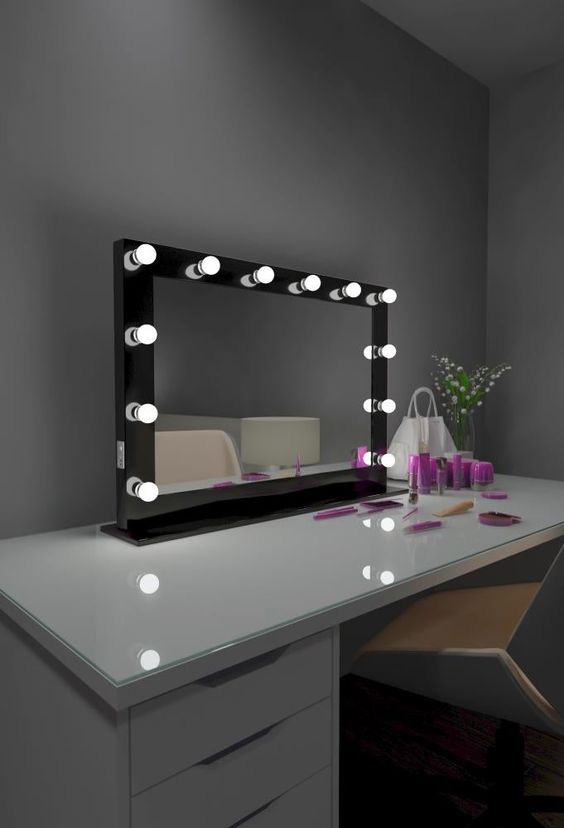 آینه هالیوودی مهتابی رومیزی