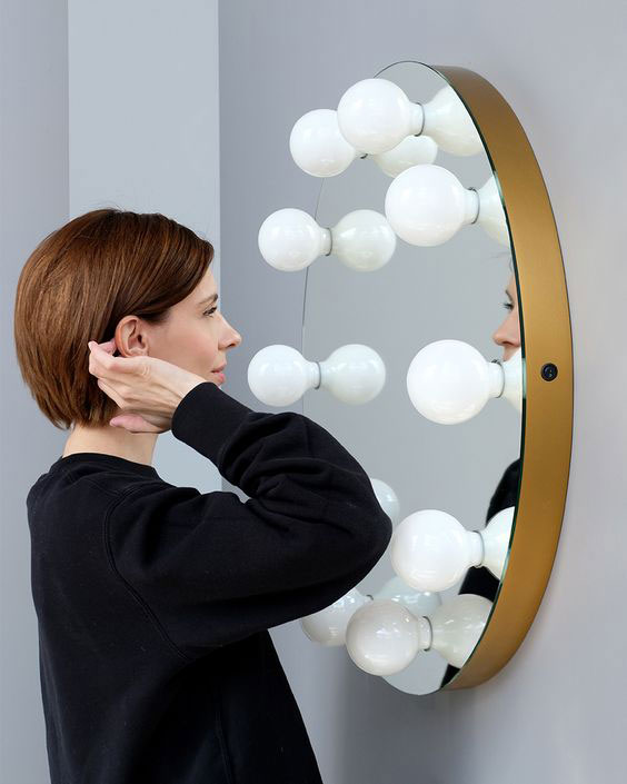 آینه گرد لامپی مدرن